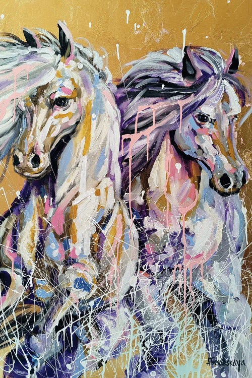 White Horses In Water by Aliaksandra Tsesarskaya wall art