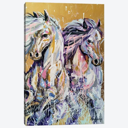 White Horses In Water Canvas Print #AKT156} by Aliaksandra Tsesarskaya Canvas Wall Art