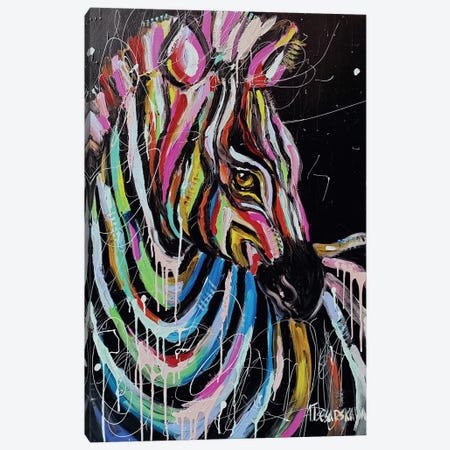 Colorful Zebra Canvas Print #AKT157} by Aliaksandra Tsesarskaya Canvas Wall Art