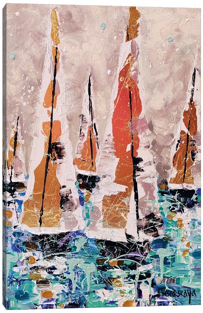White Sailboats Canvas Art Print - Aliaksandra Tsesarskaya