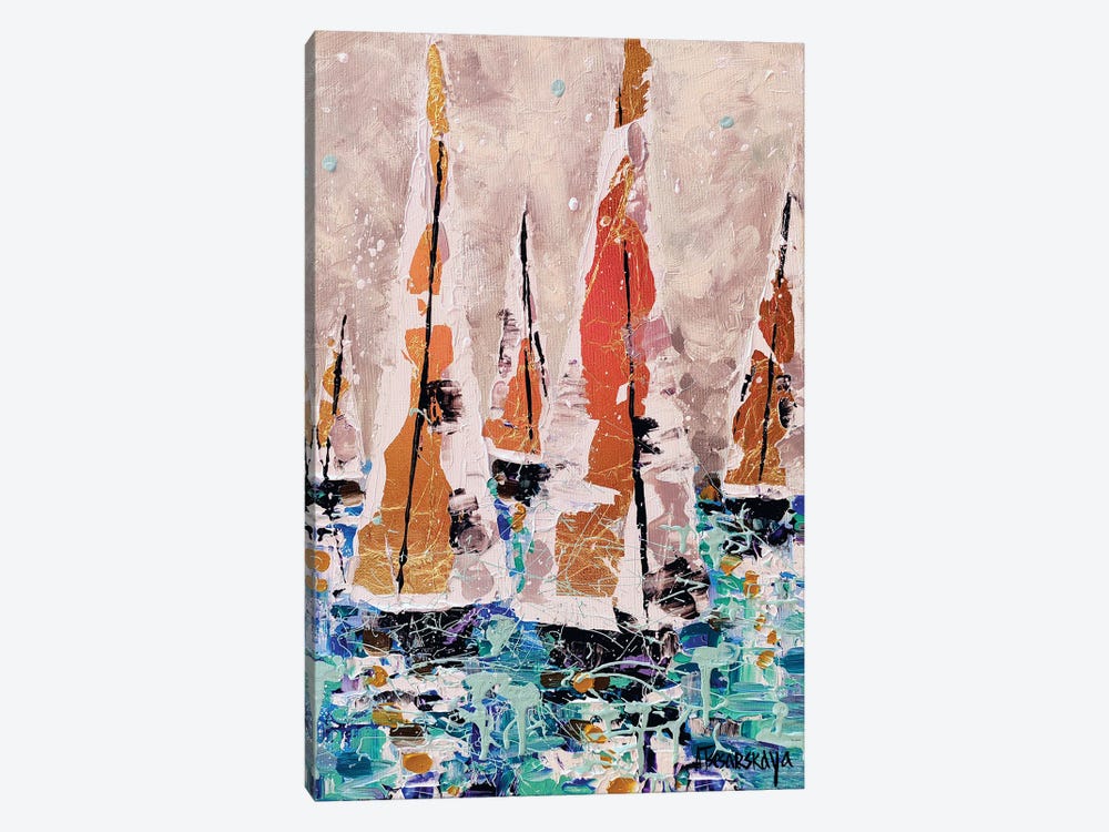 White Sailboats by Aliaksandra Tsesarskaya 1-piece Canvas Print