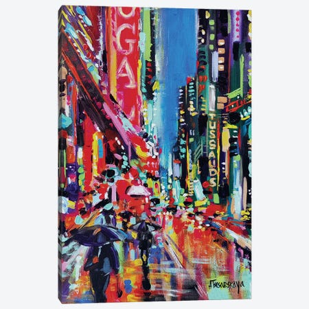 New York Street In Night Canvas Print #AKT169} by Aliaksandra Tsesarskaya Canvas Artwork