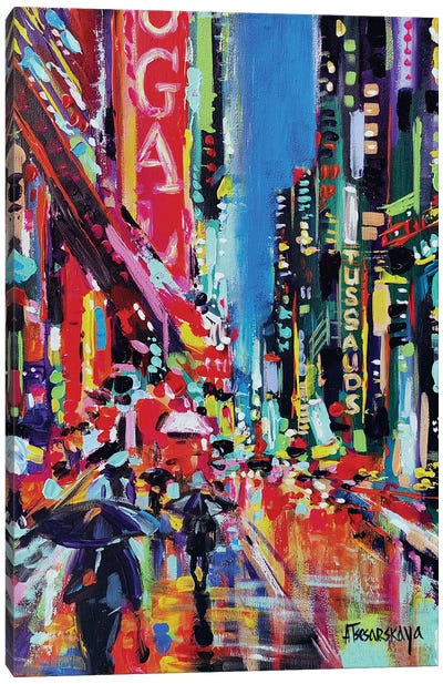 New York Street In Night Canvas Art Print - Aliaksandra Tsesarskaya