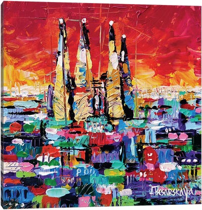 Sunset In Barcelona Canvas Art Print - Catalonia Art