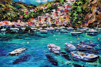 Italian Landscape With Sailboats by Aliaksandra Tsesarskaya art print