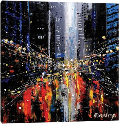 New York In Night Canvas Art Print - Aliaksandra Tsesarskaya