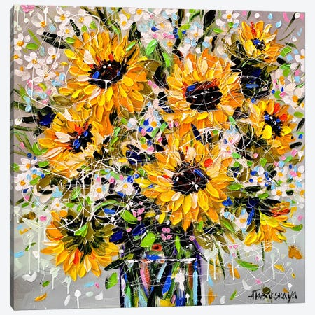 Sunflowers In Vase Canvas Print #AKT206} by Aliaksandra Tsesarskaya Canvas Artwork