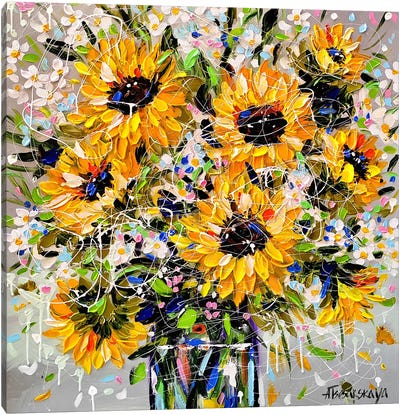 Sunflowers In Vase Canvas Art Print - Aliaksandra Tsesarskaya