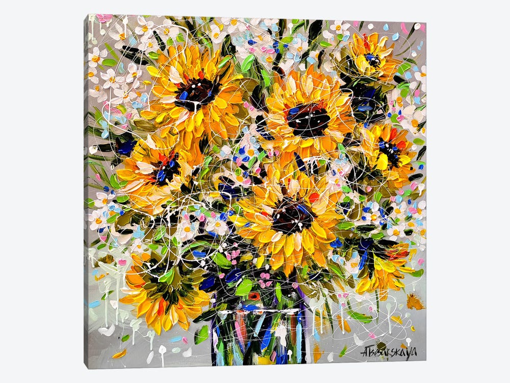 Sunflowers In Vase by Aliaksandra Tsesarskaya 1-piece Canvas Art Print