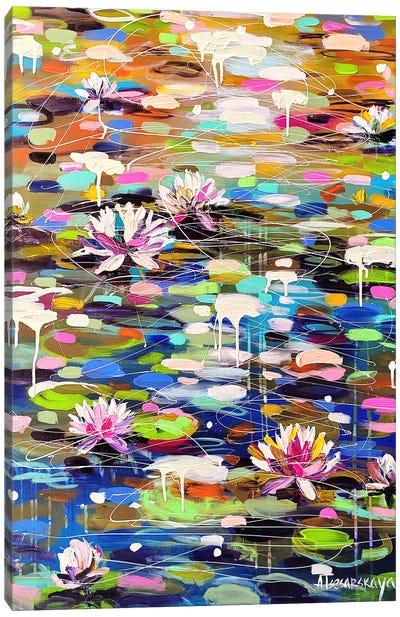 Sunset With Water Lilies Canvas Art Print - Aliaksandra Tsesarskaya