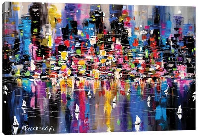 Night New York Cityscape Canvas Art Print - Aliaksandra Tsesarskaya