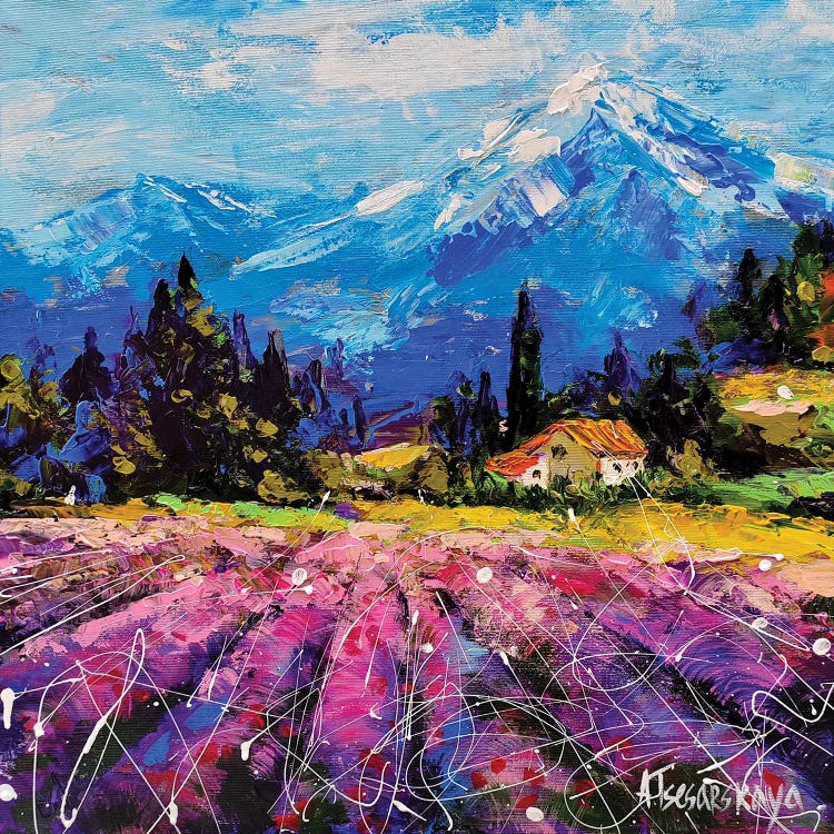 Lavander Field With Mountain by Aliaksandra Tsesarskaya wall art