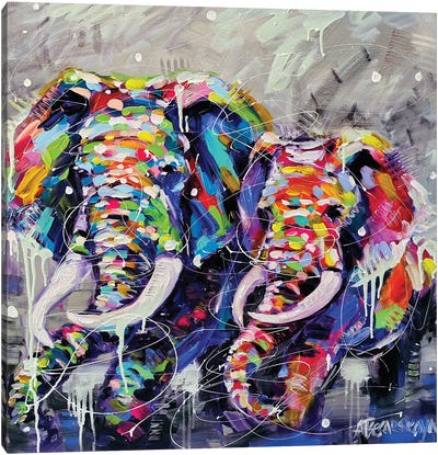 Wild Elephants Canvas Art Print - Aliaksandra Tsesarskaya