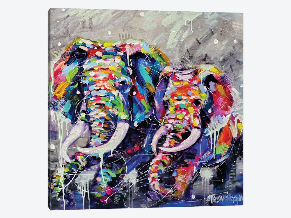 Wild Elephants by Aliaksandra Tsesarskaya 1-piece Canvas Wall Art