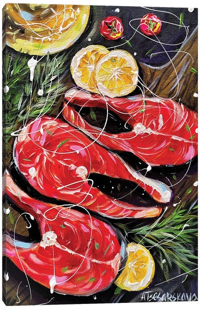 Salmon Canvas Art Print - Seafood Art