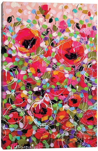 Abstract Poppies Field Canvas Art Print - Aliaksandra Tsesarskaya