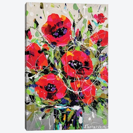 Poppies In The Vase Canvas Print #AKT250} by Aliaksandra Tsesarskaya Canvas Artwork
