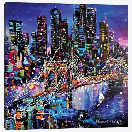 Night New York City With Bridge Canvas Print #AKT251} by Aliaksandra Tsesarskaya Canvas Artwork