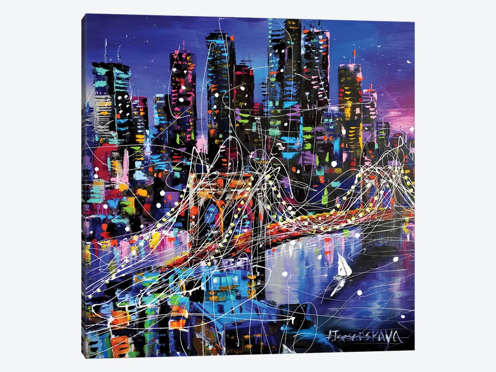Night New York City With Bridge by Aliaksandra Tsesarskaya 1-piece Art Print