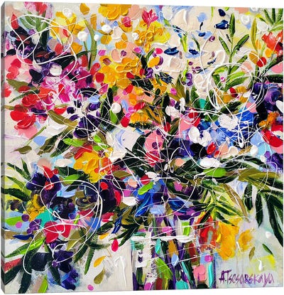 Colorful Flowers In Vase Canvas Art Print - Aliaksandra Tsesarskaya