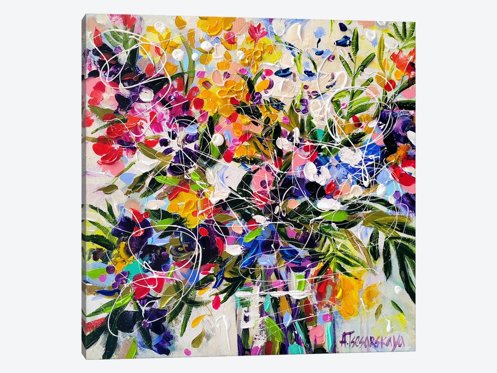Colorful Flowers In Vase by Aliaksandra Tsesarskaya 1-piece Canvas Wall Art