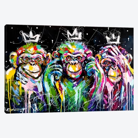 Three Colorful Monkeys Canvas Print #AKT296} by Aliaksandra Tsesarskaya Canvas Print