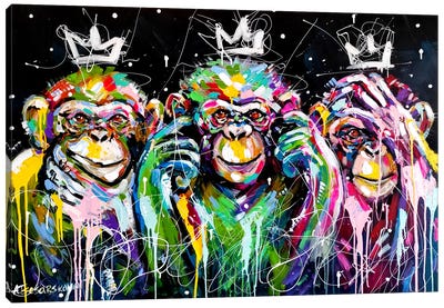 Three Colorful Monkeys Canvas Art Print - Aliaksandra Tsesarskaya