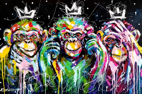 Crowns: Three Colorful Monkeys by Aliaksandra Tsesarskaya