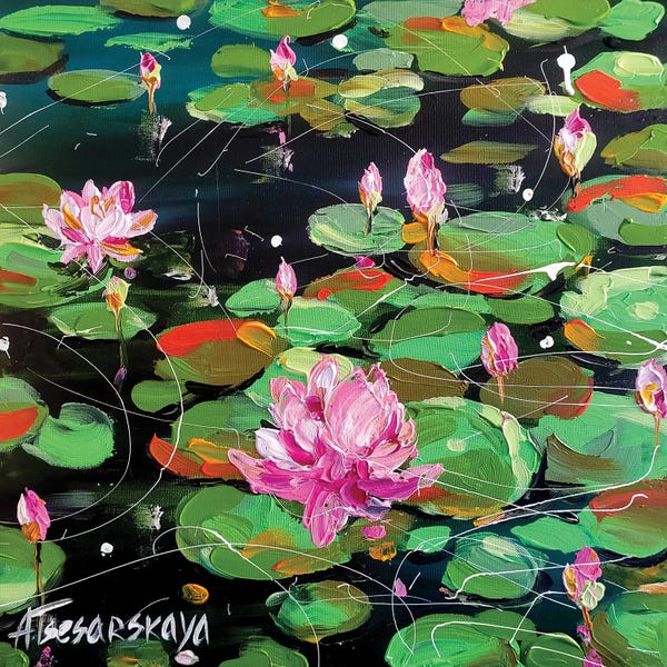 Aliaksandra Tsesarskaya: Pink Lilies - Seascape by Aliaksandra Tsesarskaya