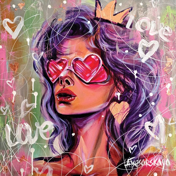 Aliaksandra Tsesarskaya: Pink Glasses - Colorful Portrait Woman by Aliaksandra Tsesarskaya