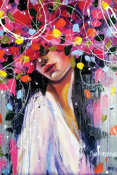 Aliaksandra Tsesarskaya - Gallery Posters: Sweet Love - Colorful Portrait Woman With Flowers by Aliaksandra Tsesarskaya