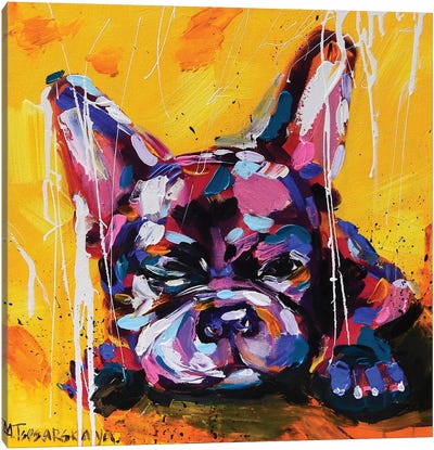 Happy Canvas Art Print - French Bulldog Art