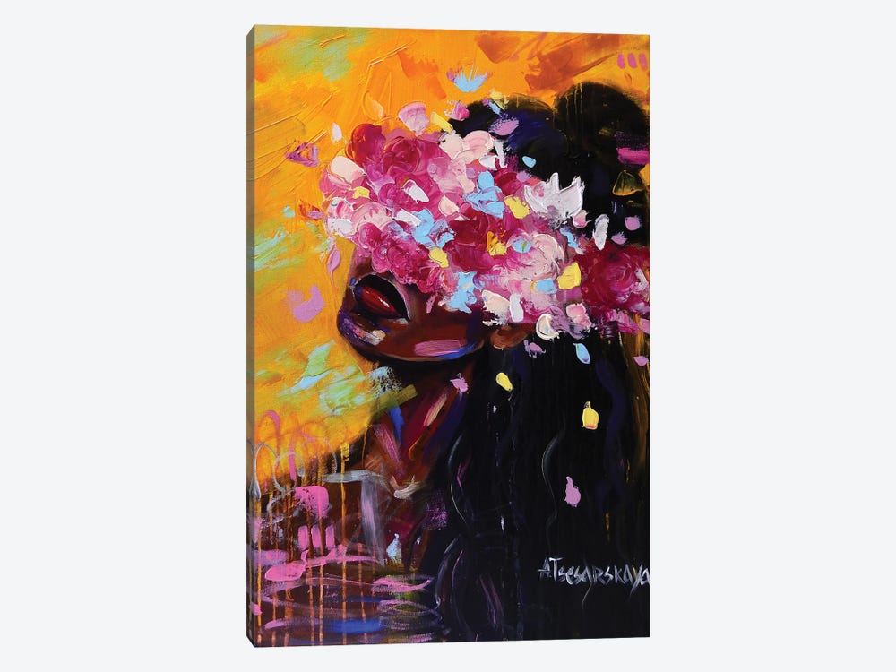 African Girl With Flowers by Aliaksandra Tsesarskaya 1-piece Canvas Print