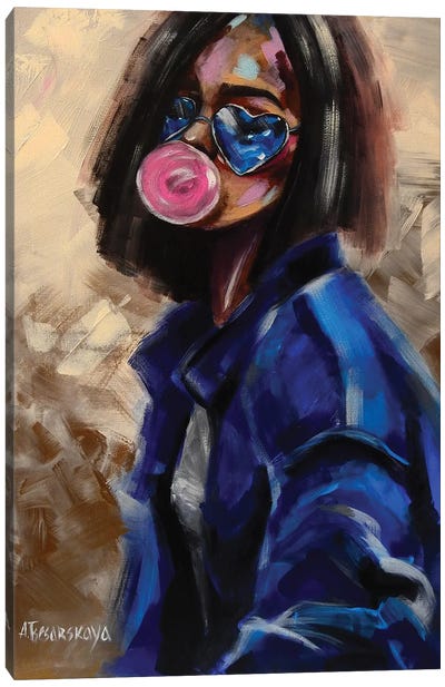 Young Girl Canvas Art Print - Bubble Gum