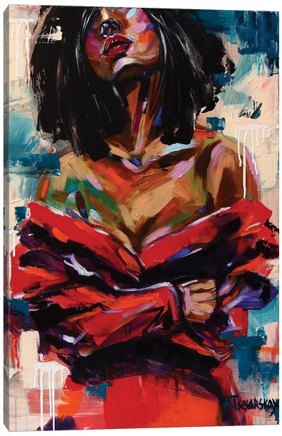 Woman In Red Canvas Art Print - Aliaksandra Tsesarskaya