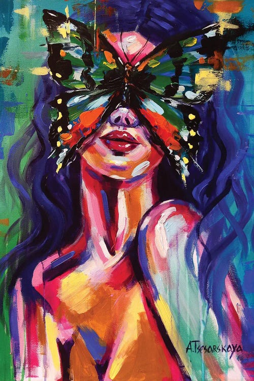 Woman And Butterfly by Aliaksandra Tsesarskaya wall art