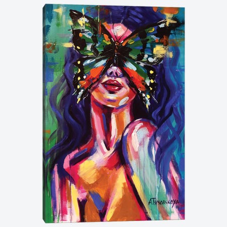 Woman And Butterfly Canvas Print #AKT55} by Aliaksandra Tsesarskaya Canvas Art