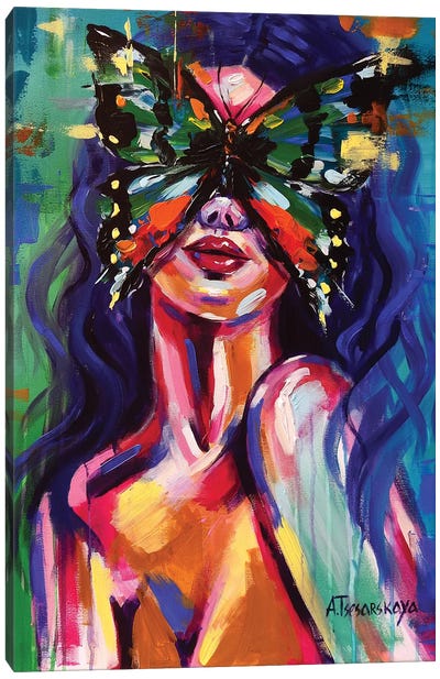 Woman And Butterfly Canvas Art Print - Aliaksandra Tsesarskaya