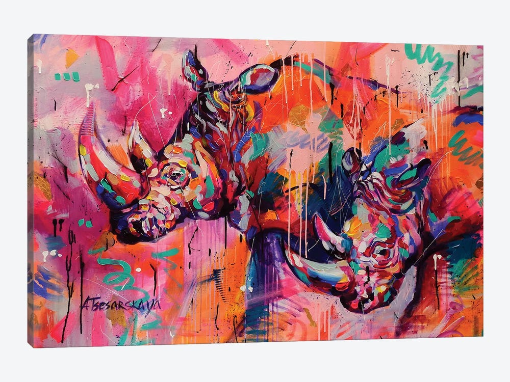 Rhino Love by Aliaksandra Tsesarskaya 1-piece Canvas Artwork