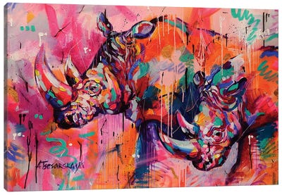 Rhino Love Canvas Art Print - Aliaksandra Tsesarskaya