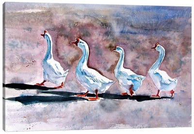 Walking Geese Canvas Art Print - Goose Art