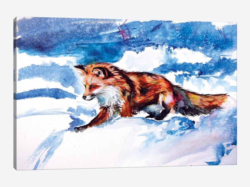 Red Fox In Snow by Anna Brigitta Kovacs 1-piece Canvas Art Print
