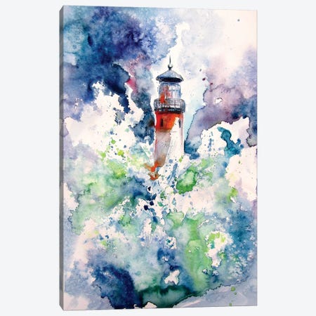 Lighthouse At Storm Canvas Print #AKV106} by Anna Brigitta Kovacs Canvas Art