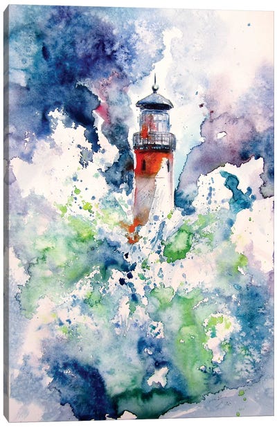 Lighthouse At Storm Canvas Art Print - Anna Brigitta Kovacs