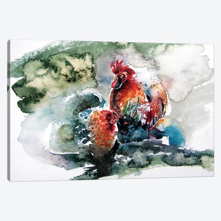 Hen And Rooster Canvas Print #AKV110} by Anna Brigitta Kovacs Canvas Artwork