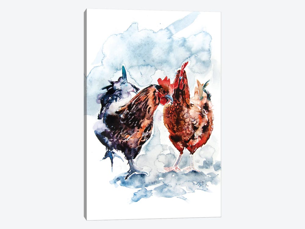 Young Rooster And Hen by Anna Brigitta Kovacs 1-piece Art Print