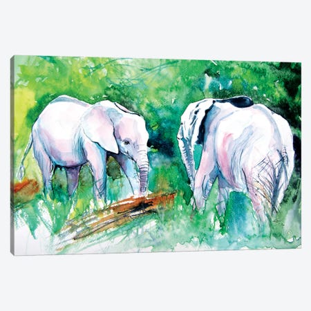 Elephants Meeting Canvas Print #AKV119} by Anna Brigitta Kovacs Canvas Artwork