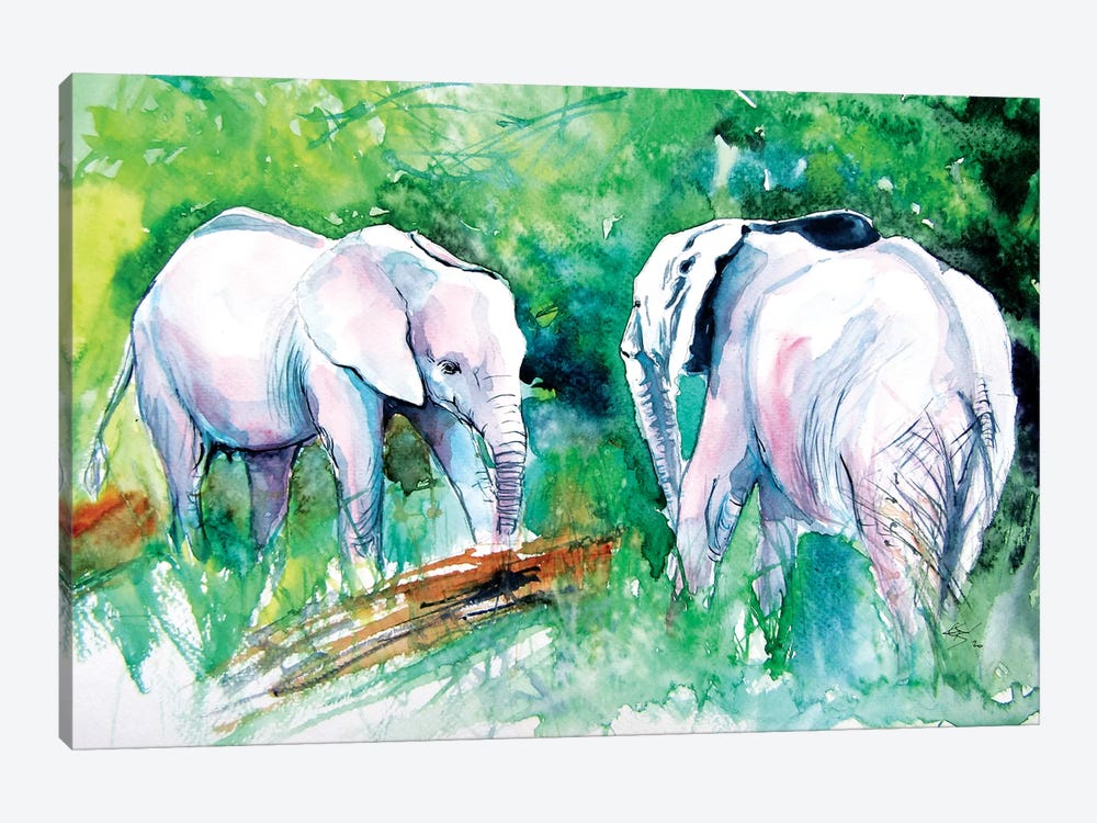 Elephants Meeting by Anna Brigitta Kovacs 1-piece Canvas Art Print
