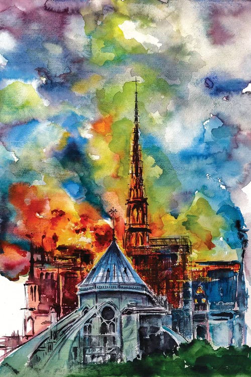 Burning Notre Dame by Anna Brigitta Kovacs wall art