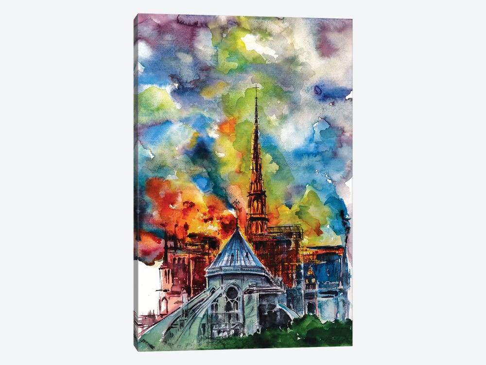 Burning Notre Dame by Anna Brigitta Kovacs 1-piece Canvas Artwork